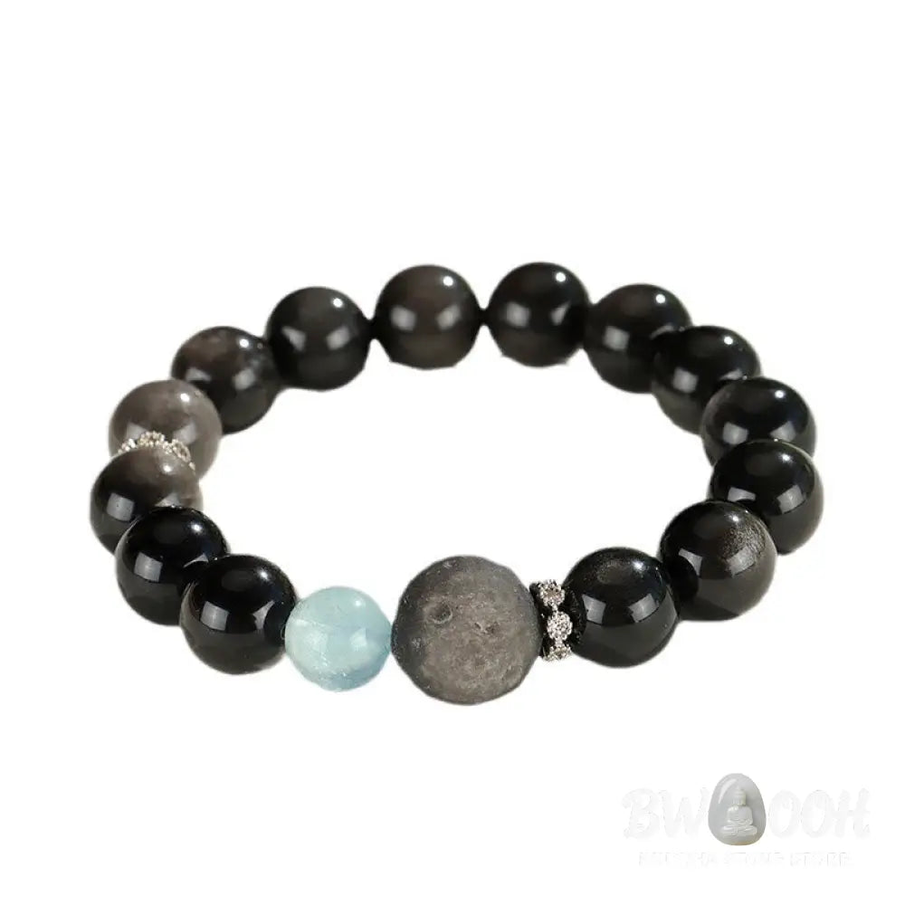 Buddha Stones Natural Silver Sheen Obsidian Cat Head Fox Planet Protection Bracelet - BWOOOH - Bracelet