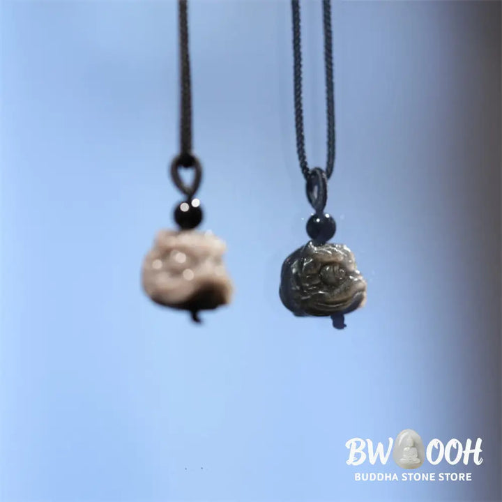 Buddha Stones Natural Silver Sheen Obsidian Dancing Lion Protection Necklace Pendant - BWOOOH - Silver Sheen