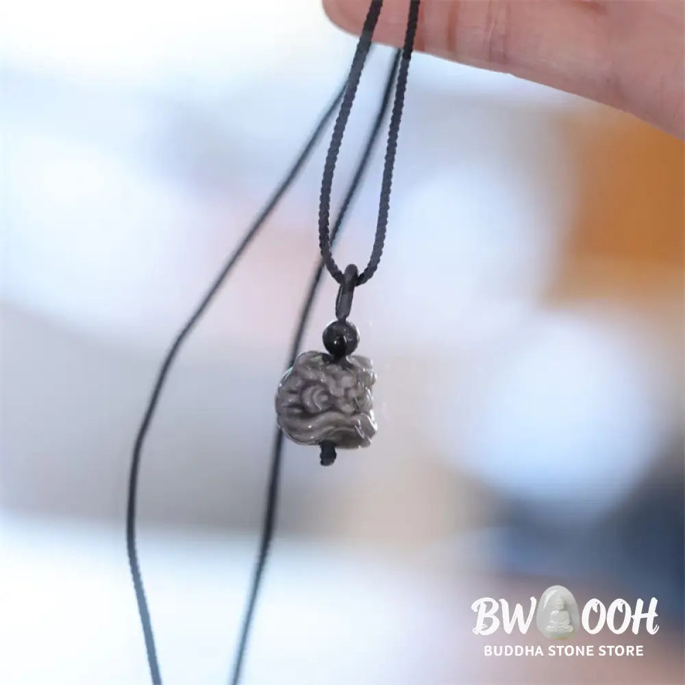 Buddha Stones Natural Silver Sheen Obsidian Dancing Lion Protection Necklace Pendant - BWOOOH - Silver Sheen