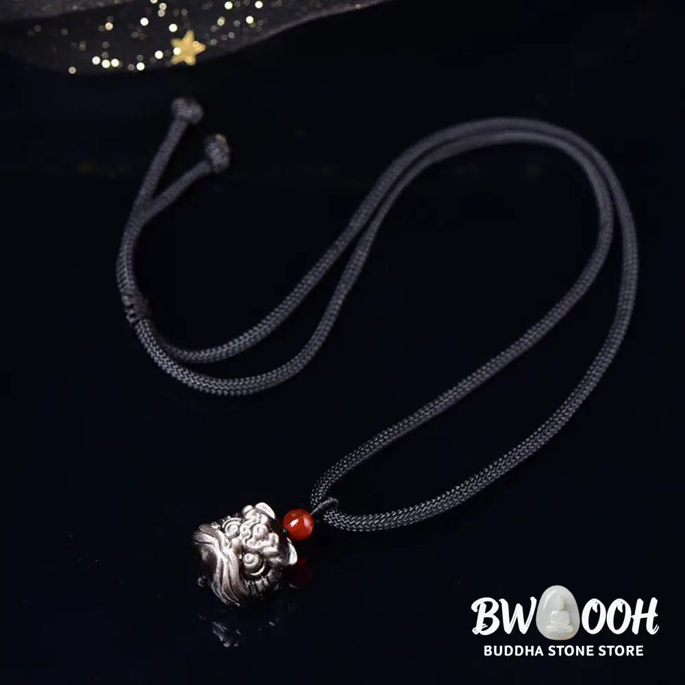 Buddha Stones Natural Silver Sheen Obsidian Dancing Lion Protection Necklace Pendant - BWOOOH - Silver Sheen