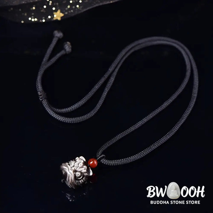 Buddha Stones Natural Silver Sheen Obsidian Dancing Lion Protection Necklace Pendant - BWOOOH - Silver Sheen