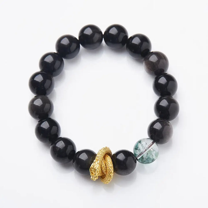 BWOOOH Natural Silver Sheen Obsidian Dragon Green Phantom Protection Bracelet - BWOOOH - Silver Sheen