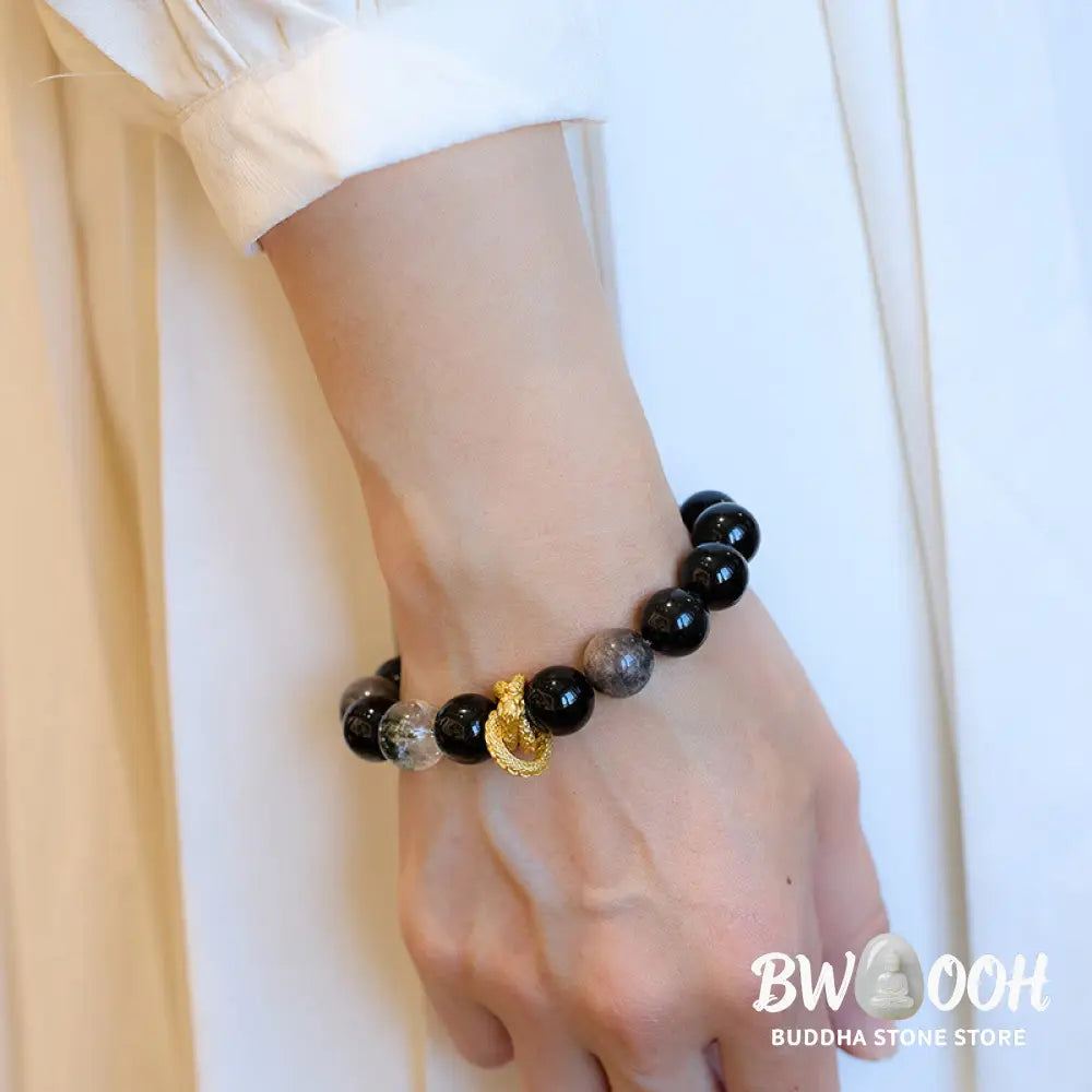 Buddha Stones Natural Silver Sheen Obsidian Dragon Green Phantom Protection Bracelet - BWOOOH - Silver Sheen