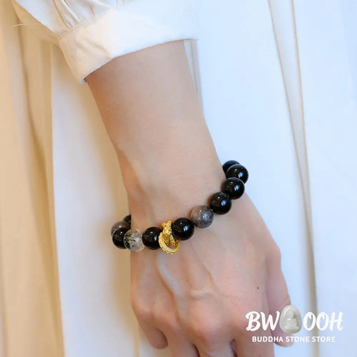 Buddha Stones Natural Silver Sheen Obsidian Dragon Green Phantom Protection Bracelet - BWOOOH - Silver Sheen