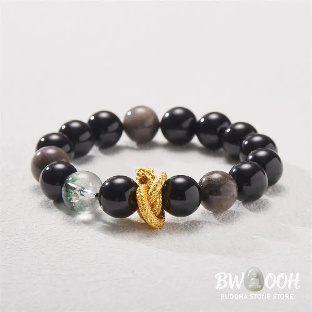 Buddha Stones Natural Silver Sheen Obsidian Dragon Green Phantom Protection Bracelet - BWOOOH - Silver Sheen