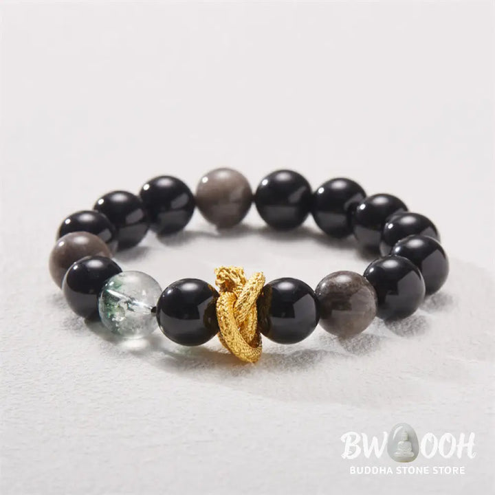 Buddha Stones Natural Silver Sheen Obsidian Dragon Green Phantom Protection Bracelet - BWOOOH - Silver Sheen