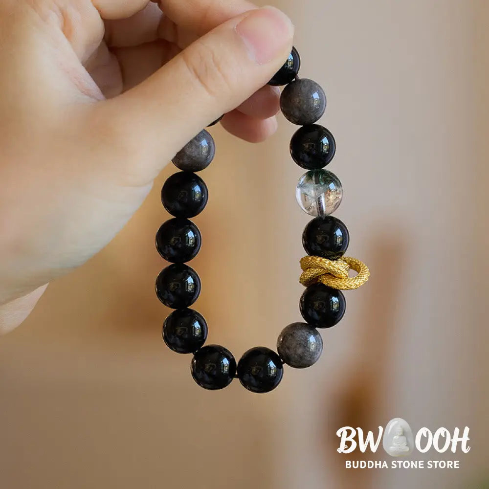 Buddha Stones Natural Silver Sheen Obsidian Dragon Green Phantom Protection Bracelet - BWOOOH - Silver Sheen