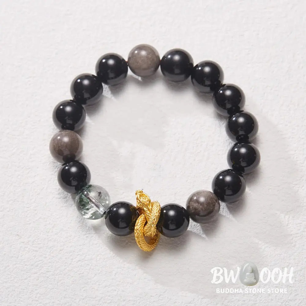 Buddha Stones Natural Silver Sheen Obsidian Dragon Green Phantom Protection Bracelet - BWOOOH - Silver Sheen