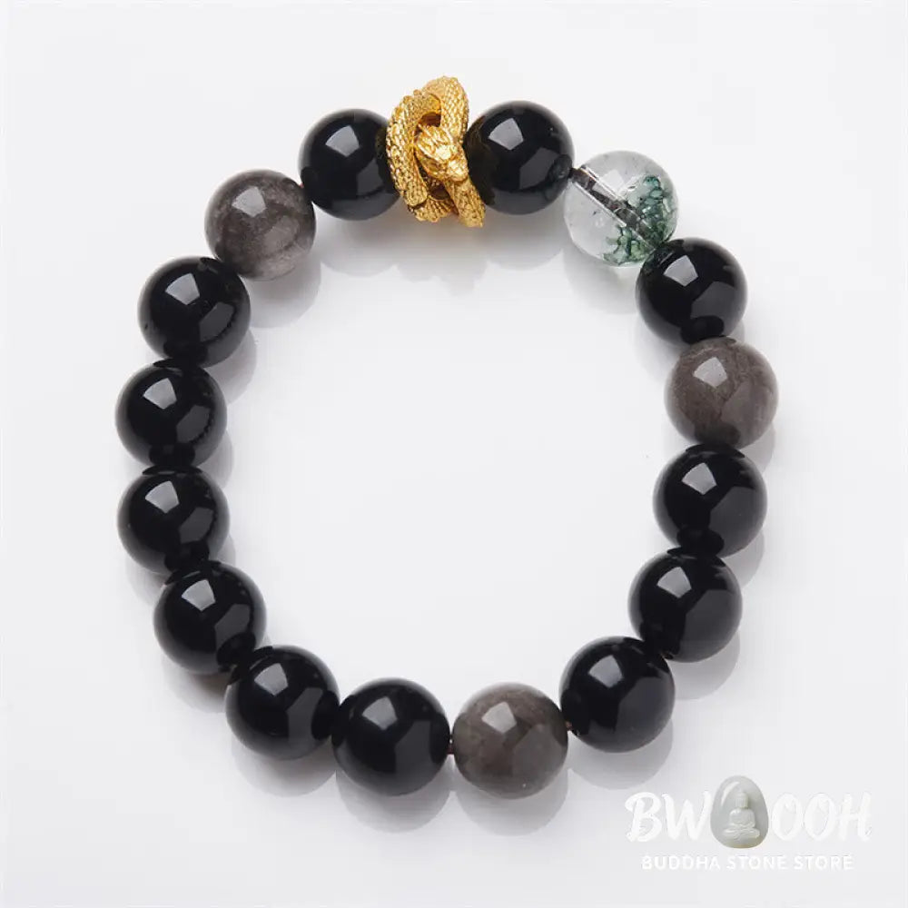 Buddha Stones Natural Silver Sheen Obsidian Dragon Green Phantom Protection Bracelet - BWOOOH - Silver Sheen