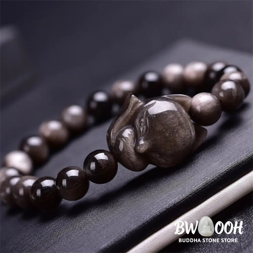BWOOOH Natural Silver Sheen Obsidian Fox Protection Bracelet | spiritual healing bracelet