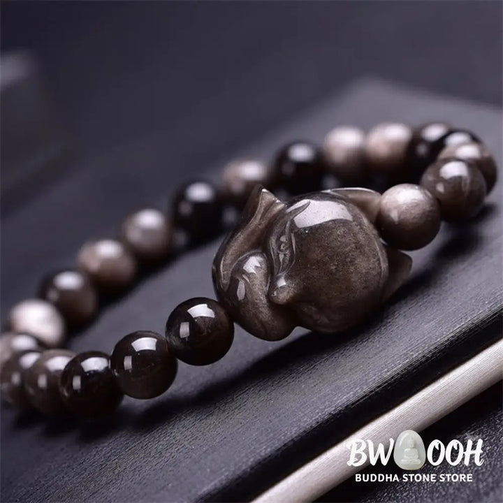 BWOOOH Natural Silver Sheen Obsidian Fox Protection Bracelet | spiritual healing bracelet