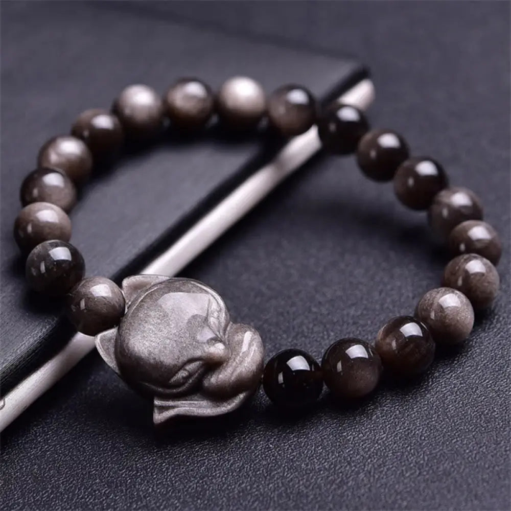 BWOOOH Natural Silver Sheen Obsidian Fox Protection Bracelet | spiritual healing bracelet