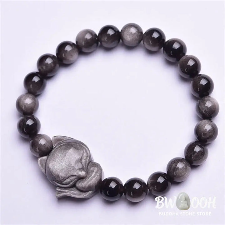BWOOOH Natural Silver Sheen Obsidian Fox Protection Bracelet | spiritual healing bracelet