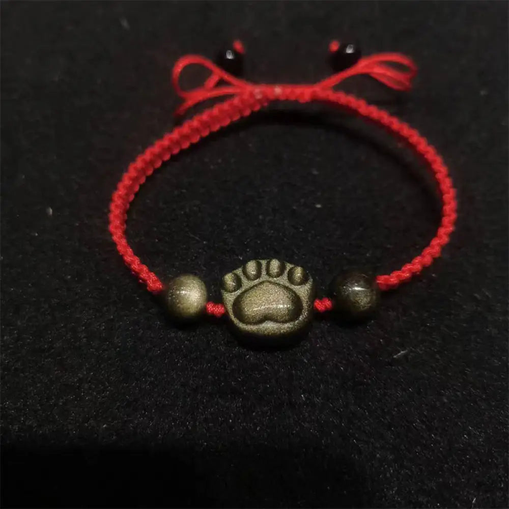 Buddha Stones Natural Silver Sheen Obsidian Gold Sheen Obsidian Cat Claw Soothing Braided Bracelet - BWOOOH - Gold
