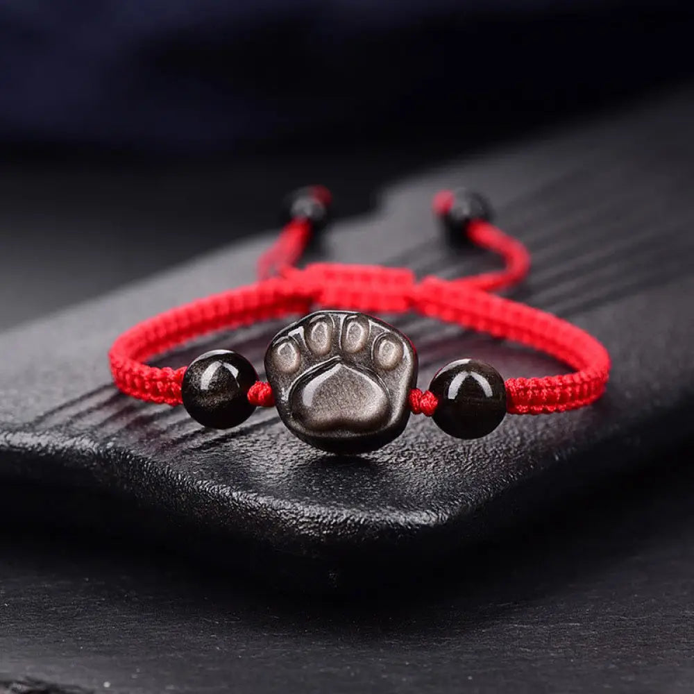 BWOOOH Natural Silver Sheen Obsidian Gold Sheen Obsidian Cat Claw Soothing Braided Bracelet - BWOOOH - Silver