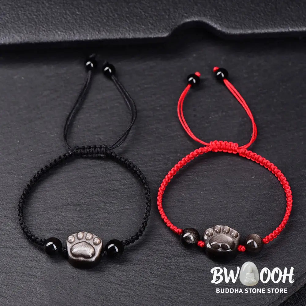 BWOOOH Natural Silver Sheen Obsidian Gold Sheen Obsidian Cute Cat Paw Claw Protection R | spiritual healing bracelet