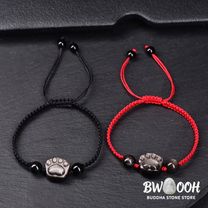 BWOOOH Natural Silver Sheen Obsidian Gold Sheen Obsidian Cute Cat Paw Claw Protection R | spiritual healing bracelet