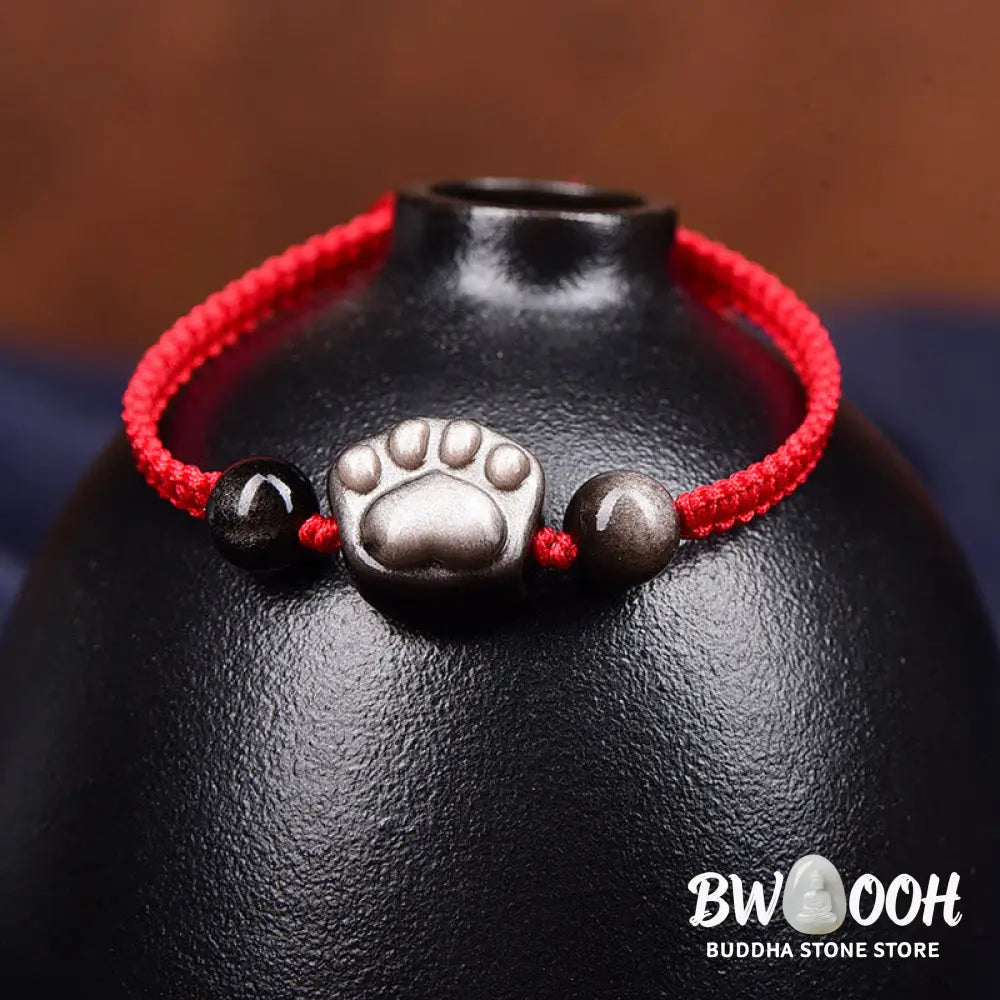 BWOOOH Natural Silver Sheen Obsidian Gold Sheen Obsidian Cute Cat Paw Claw Protection R | spiritual healing bracelet
