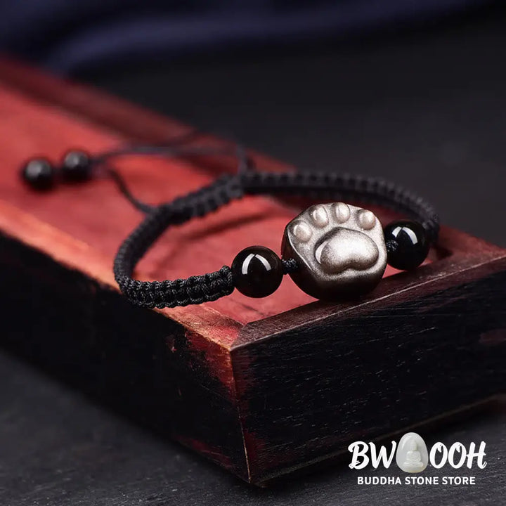 BWOOOH Natural Silver Sheen Obsidian Gold Sheen Obsidian Cute Cat Paw Claw Protection R | spiritual healing bracelet