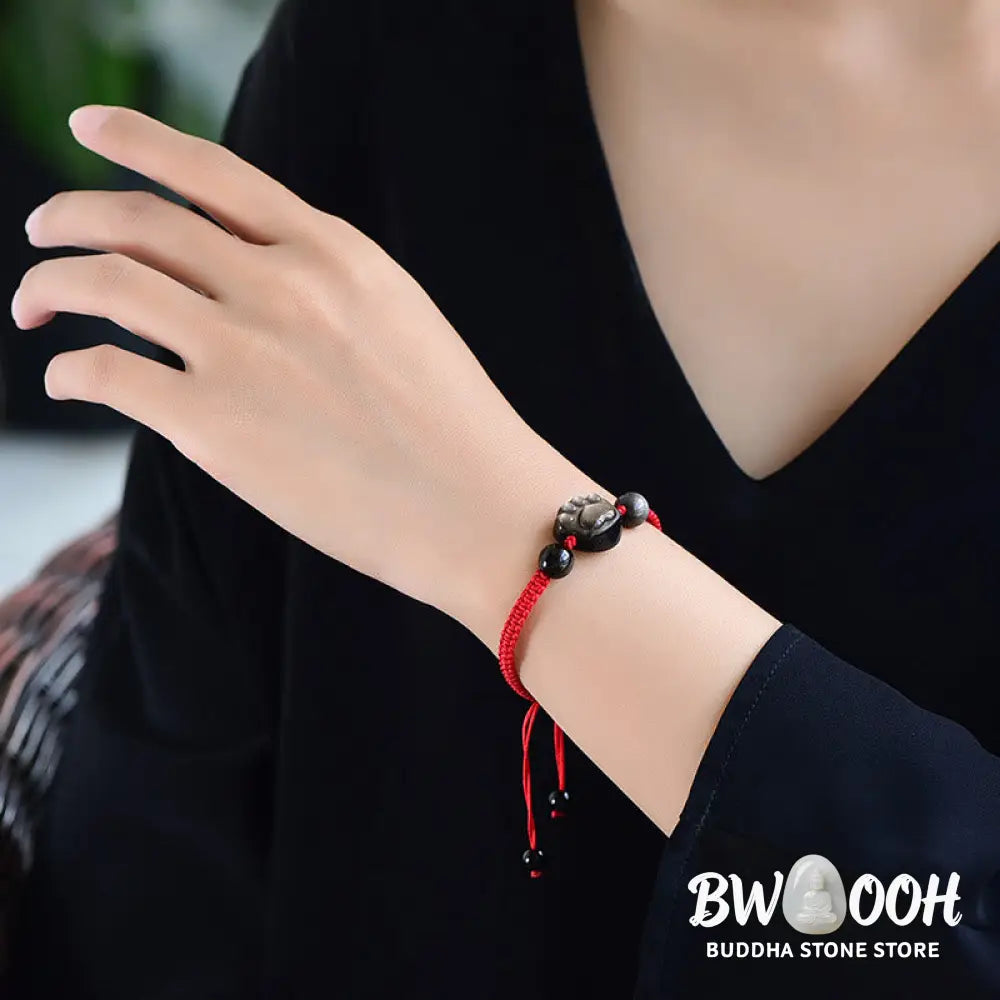 BWOOOH Natural Silver Sheen Obsidian Gold Sheen Obsidian Cute Cat Paw Claw Protection R | spiritual healing bracelet