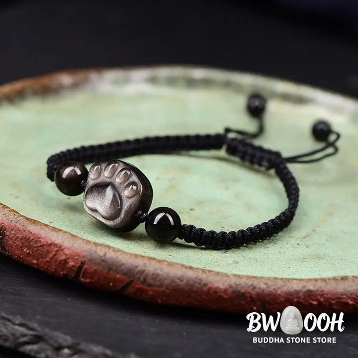 BWOOOH Natural Silver Sheen Obsidian Gold Sheen Obsidian Cute Cat Paw Claw Protection R | spiritual healing bracelet