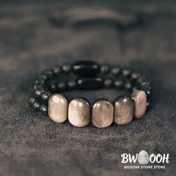 Buddha Stones Natural Silver Sheen Obsidian Lava Rock Communication Bracelet - BWOOOH - Bracelet