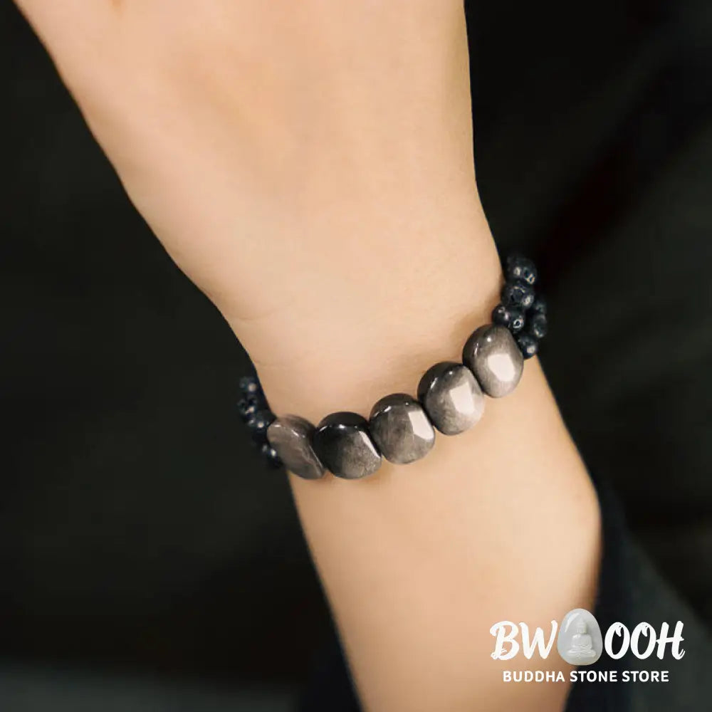 Buddha Stones Natural Silver Sheen Obsidian Lava Rock Communication Bracelet - BWOOOH - Bracelet