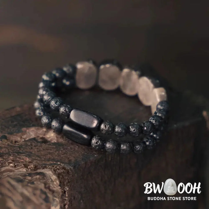 Buddha Stones Natural Silver Sheen Obsidian Lava Rock Communication Bracelet - BWOOOH - Bracelet