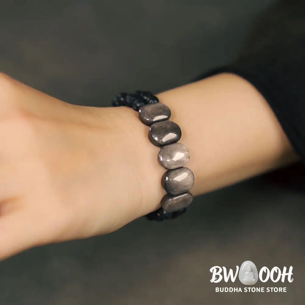 Buddha Stones Natural Silver Sheen Obsidian Lava Rock Communication Bracelet - BWOOOH - Bracelet