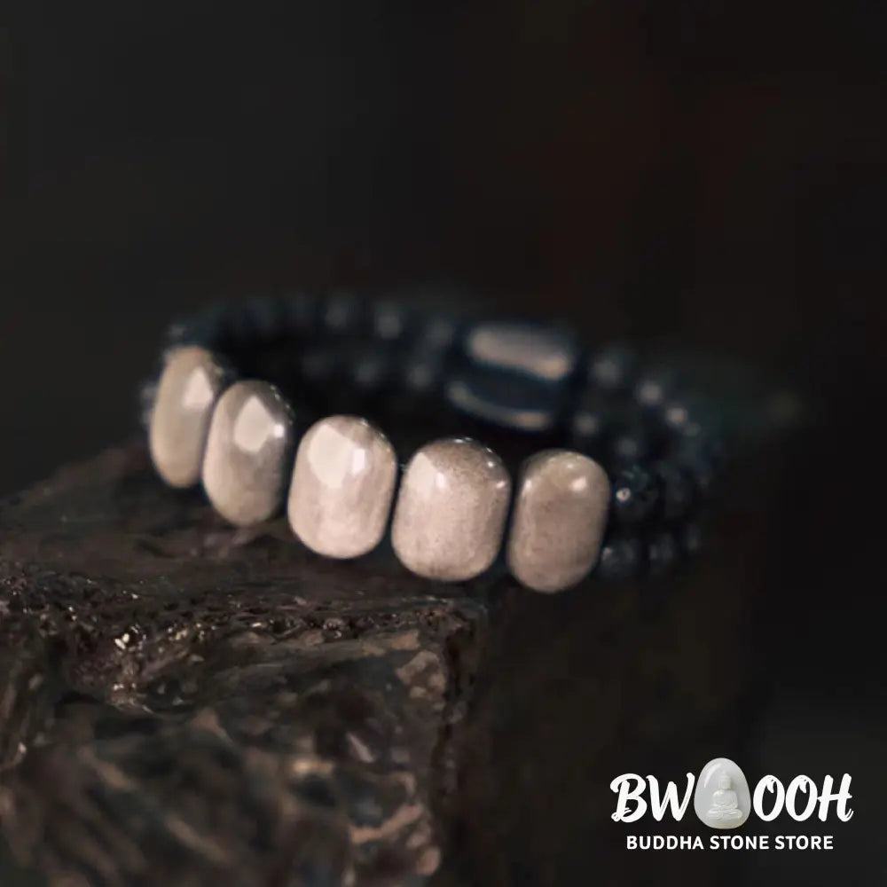 Buddha Stones Natural Silver Sheen Obsidian Lava Rock Communication Bracelet - BWOOOH - Bracelet