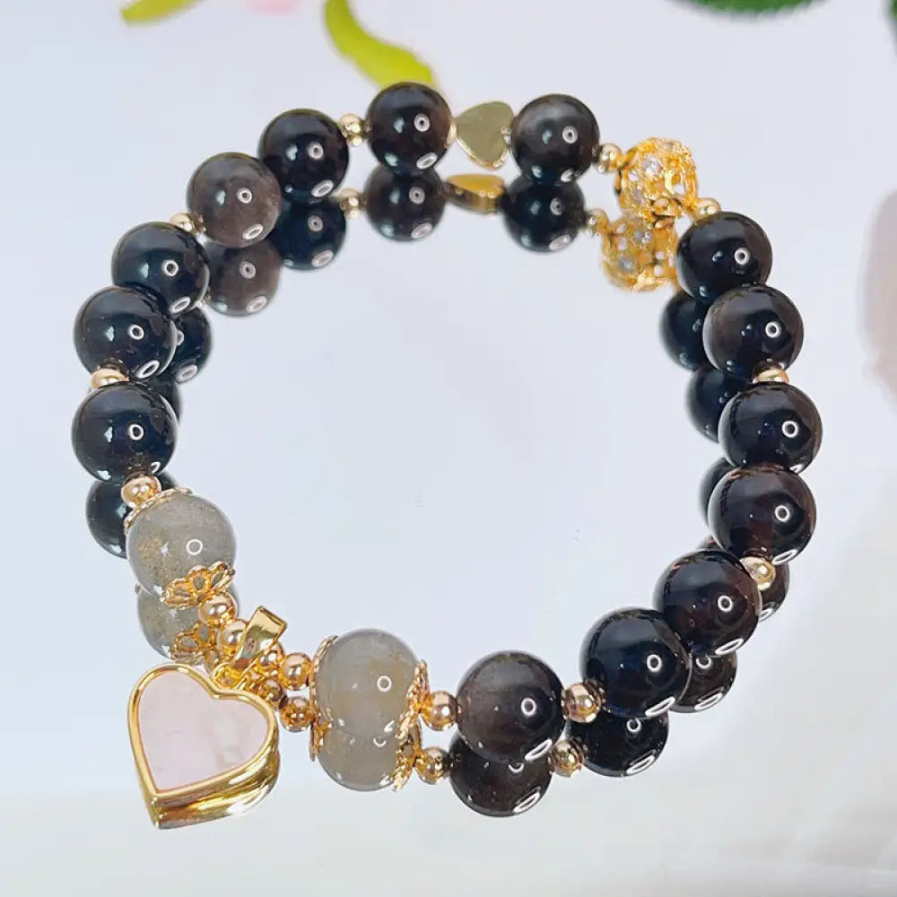BWOOOH Natural Silver Sheen Obsidian Love Heart Star Flower Protection Bracelet - BWOOOH - Silver Sheen