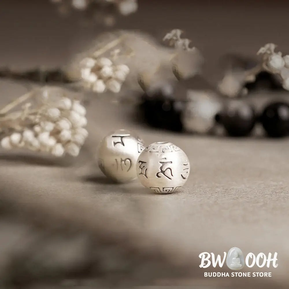 Buddha Stones Natural Silver Sheen Obsidian Om Mani Padme Hum Protection Bracelet - BWOOOH - Bracelet