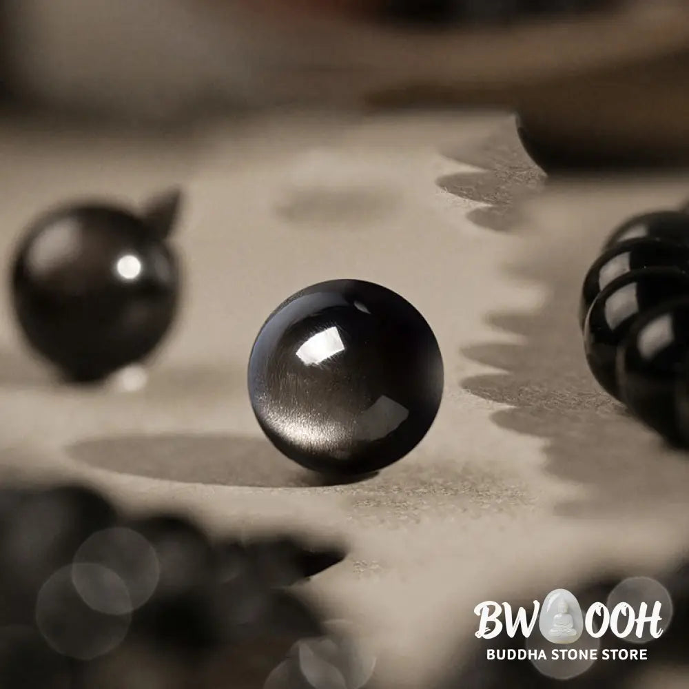 Buddha Stones Natural Silver Sheen Obsidian Om Mani Padme Hum Protection Bracelet - BWOOOH - Bracelet
