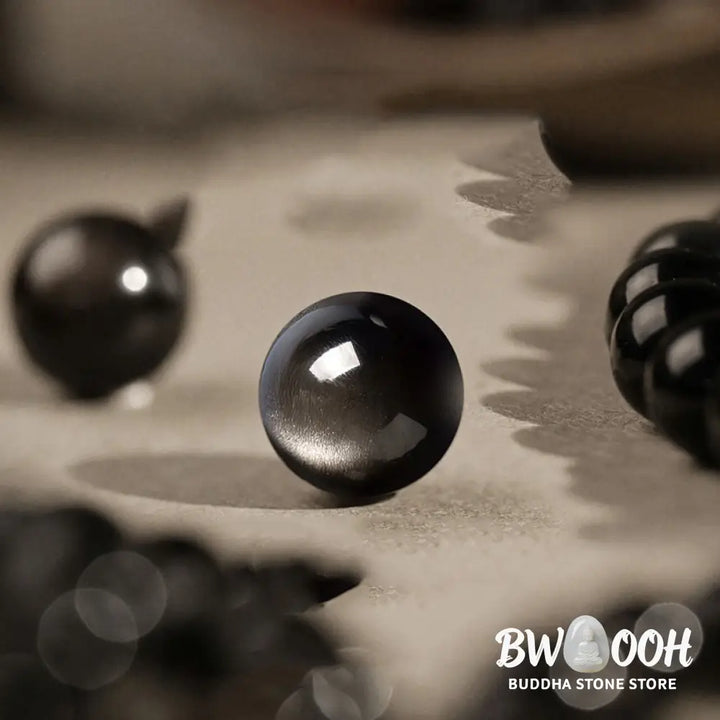 Buddha Stones Natural Silver Sheen Obsidian Om Mani Padme Hum Protection Bracelet - BWOOOH - Bracelet