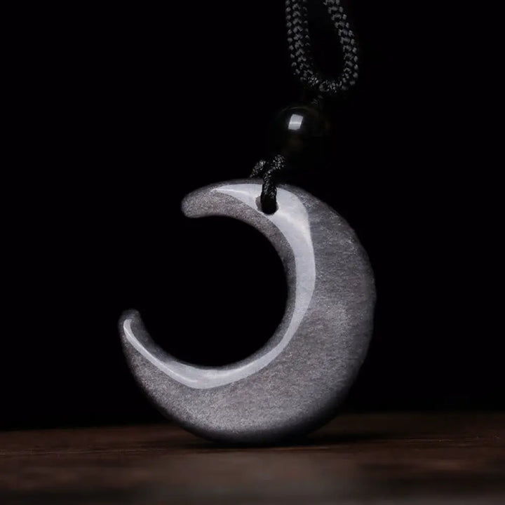 BWOOOH Natural Silver Sheen Obsidian Selenite Crystal Crescent Moon Yin Yang Couple Protection Necklace — communication, balance &amp; energetic shielding