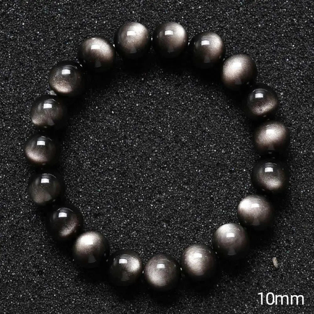 Buddha Stones Natural Silver Sheen Obsidian Soothing Protection Bracelet - BWOOOH - 10mm - Bracelet