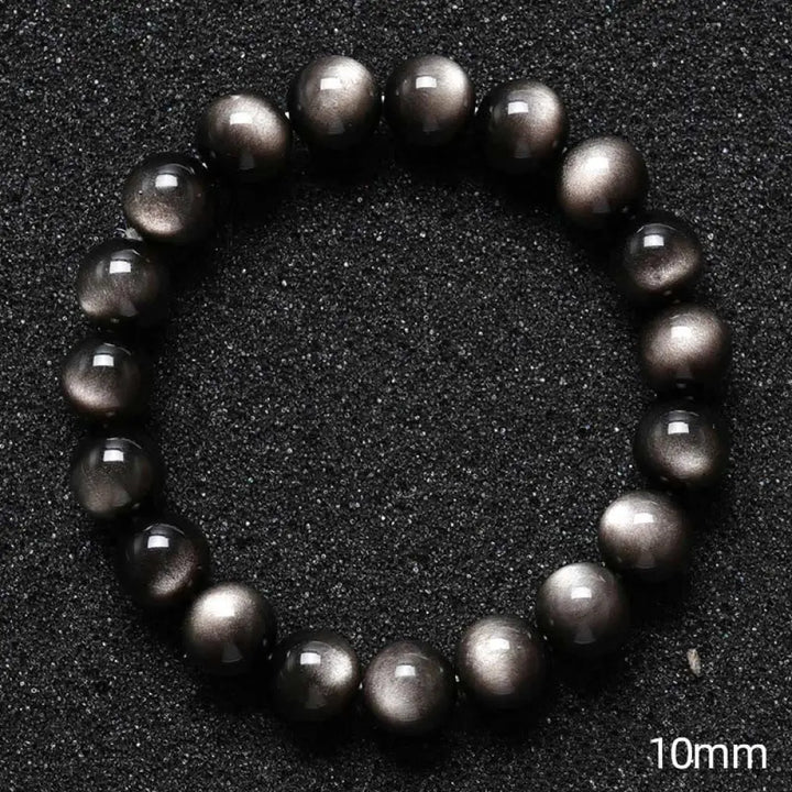 Buddha Stones Natural Silver Sheen Obsidian Soothing Protection Bracelet - BWOOOH - 10mm - Bracelet