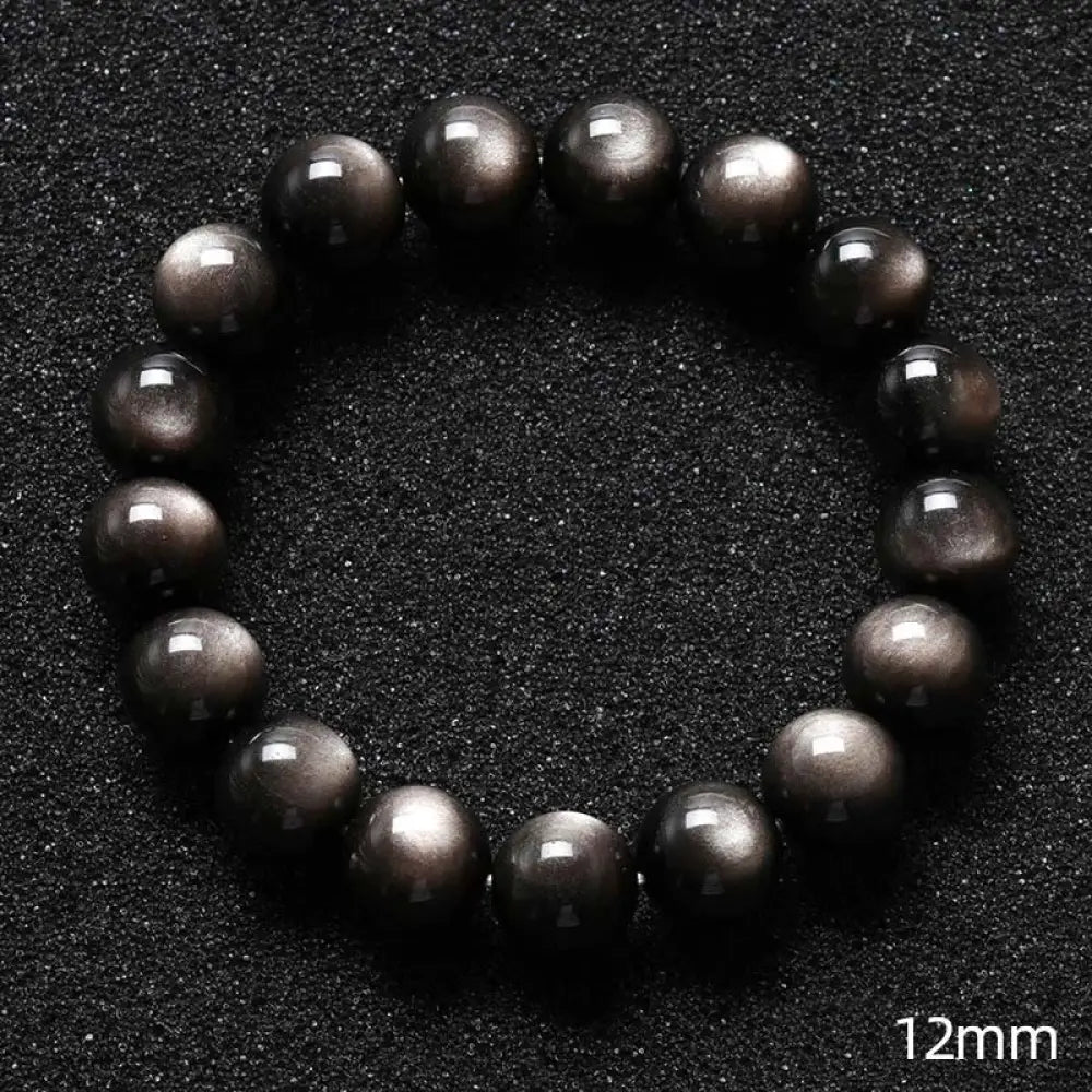 Buddha Stones Natural Silver Sheen Obsidian Soothing Protection Bracelet - BWOOOH - 12mm - Bracelet