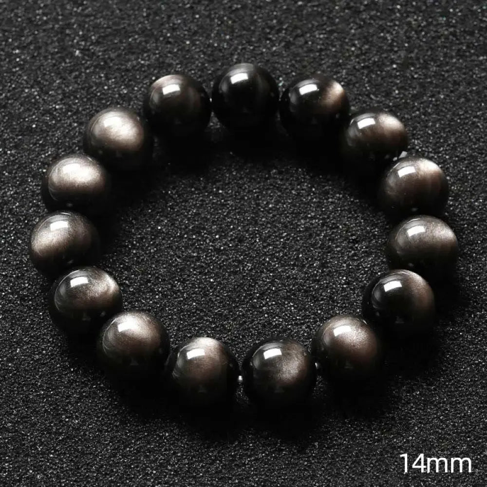 Buddha Stones Natural Silver Sheen Obsidian Soothing Protection Bracelet - BWOOOH - 14mm - Bracelet