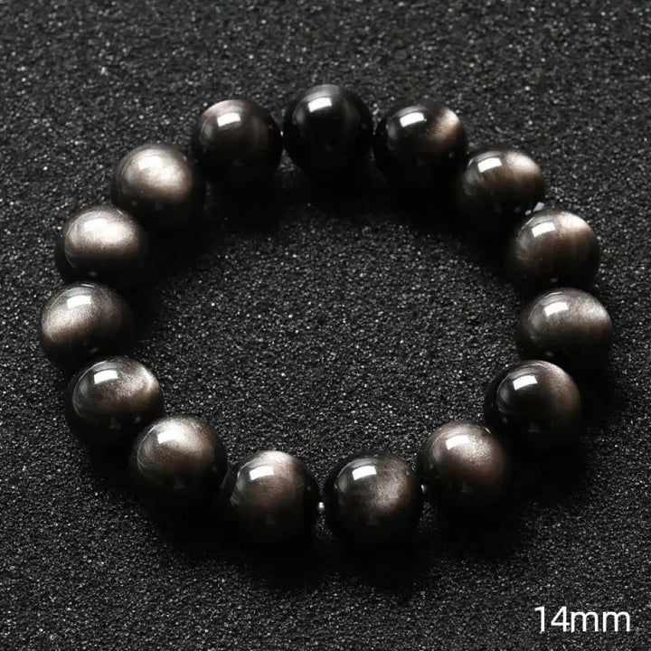Buddha Stones Natural Silver Sheen Obsidian Soothing Protection Bracelet - BWOOOH - 14mm - Bracelet
