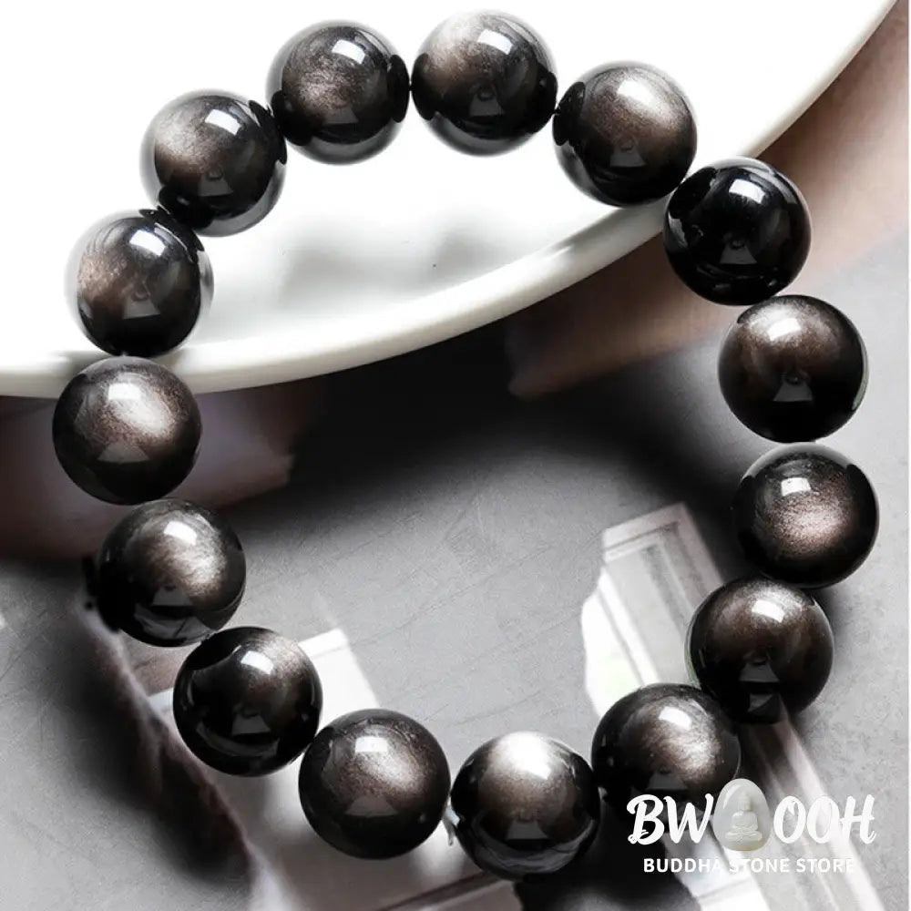 Buddha Stones Natural Silver Sheen Obsidian Soothing Protection Bracelet - BWOOOH - Bracelet
