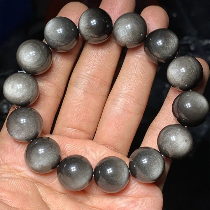 Buddha Stones Natural Silver Sheen Obsidian Soothing Protection Bracelet - BWOOOH - 16mm - Bracelet