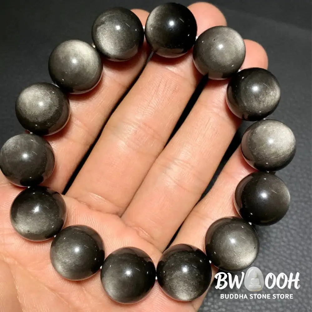 Buddha Stones Natural Silver Sheen Obsidian Soothing Protection Bracelet - BWOOOH - Bracelet