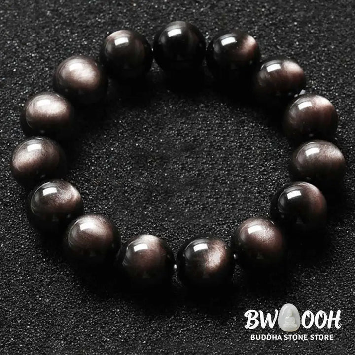 Buddha Stones Natural Silver Sheen Obsidian Soothing Protection Bracelet - BWOOOH - Bracelet