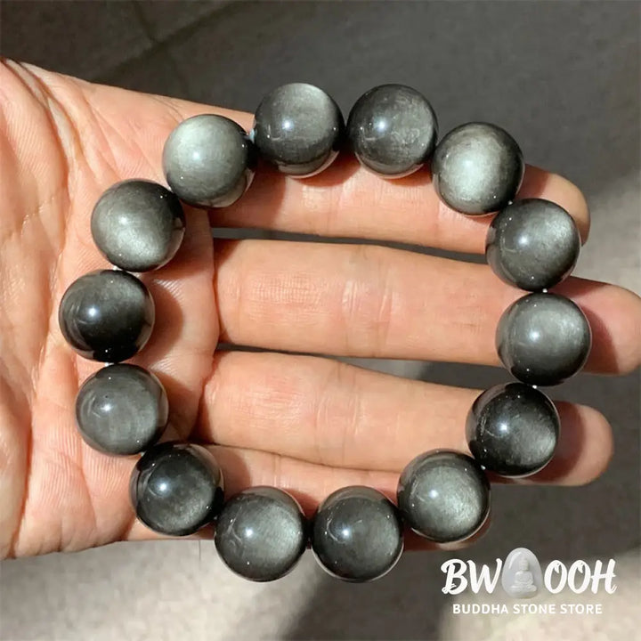 Buddha Stones Natural Silver Sheen Obsidian Soothing Protection Bracelet - BWOOOH - Bracelet