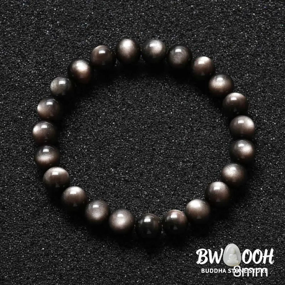 Buddha Stones Natural Silver Sheen Obsidian Soothing Protection Bracelet - BWOOOH - Bracelet