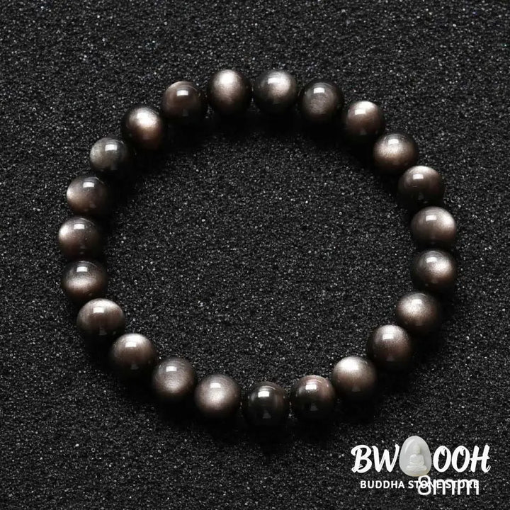 Buddha Stones Natural Silver Sheen Obsidian Soothing Protection Bracelet - BWOOOH - Bracelet
