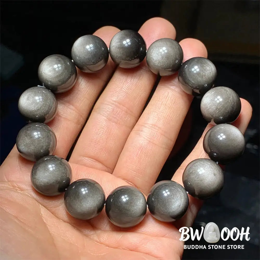 Buddha Stones Natural Silver Sheen Obsidian Soothing Protection Bracelet - BWOOOH - Bracelet