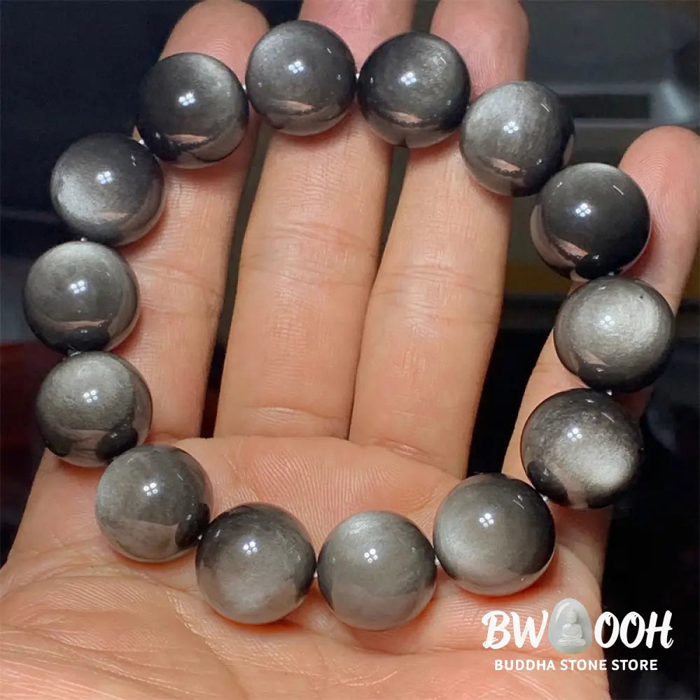 Buddha Stones Natural Silver Sheen Obsidian Soothing Protection Bracelet - BWOOOH - Bracelet