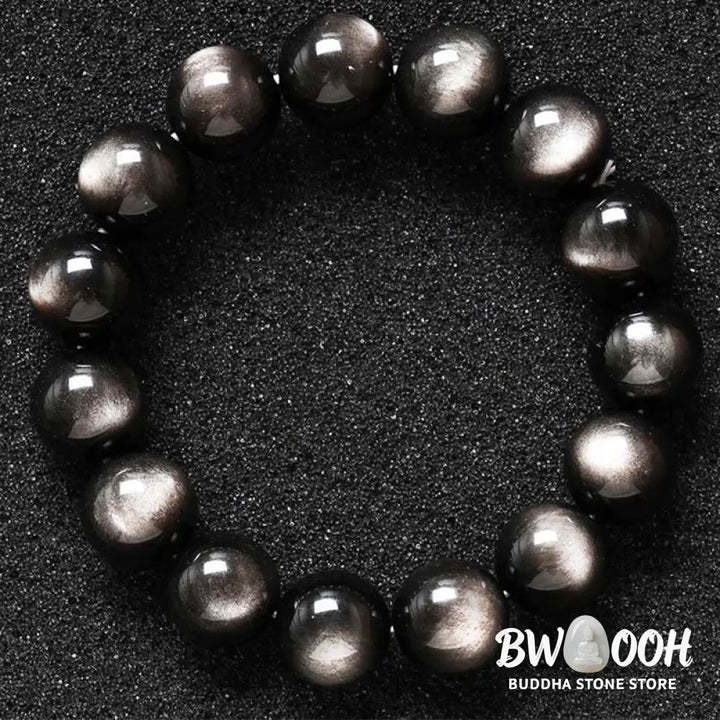 Buddha Stones Natural Silver Sheen Obsidian Soothing Protection Bracelet - BWOOOH - Bracelet